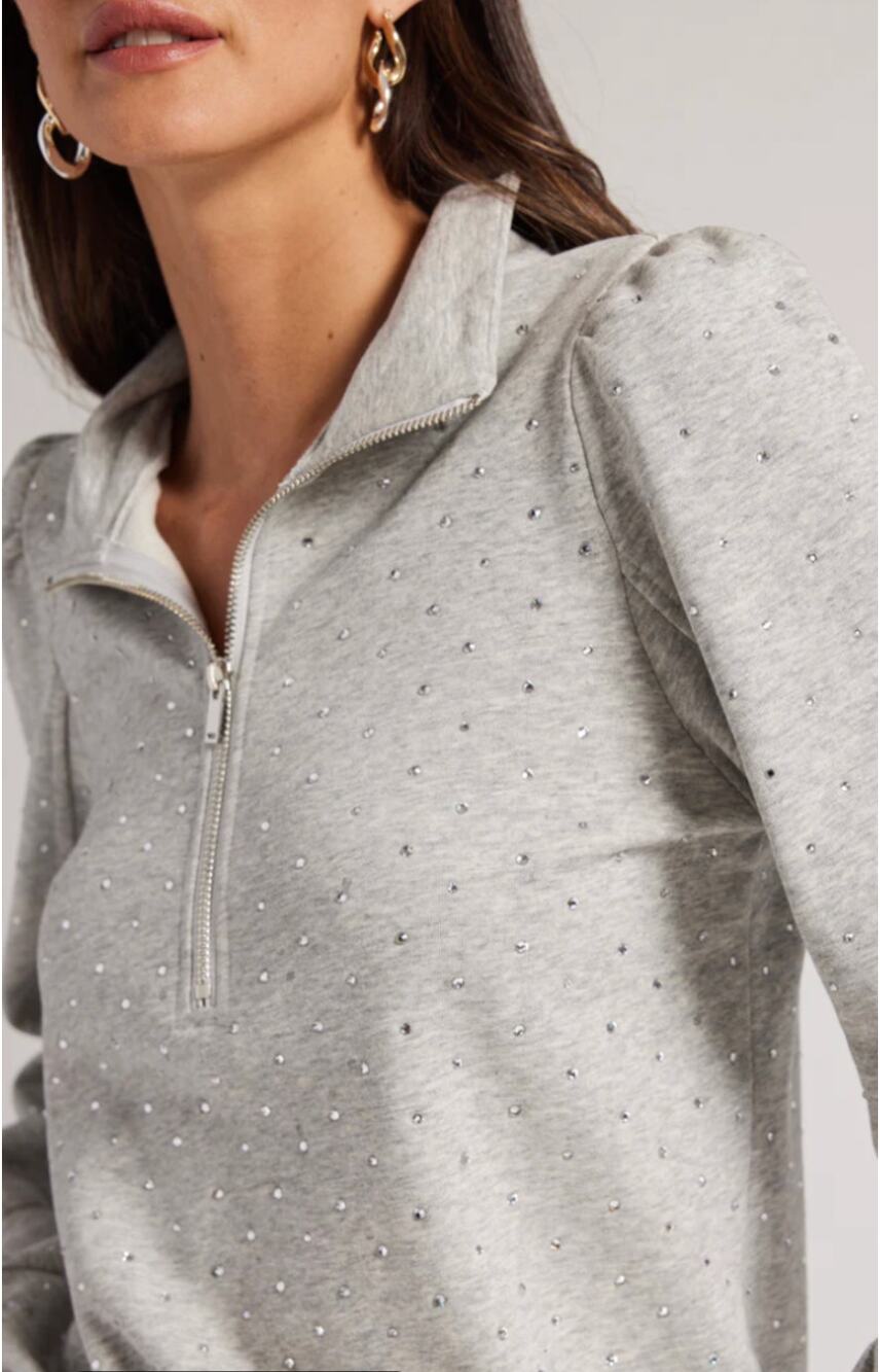 Generation Love Eline Crystal Sweatshirt Gray Half Zip Heather Gray Small